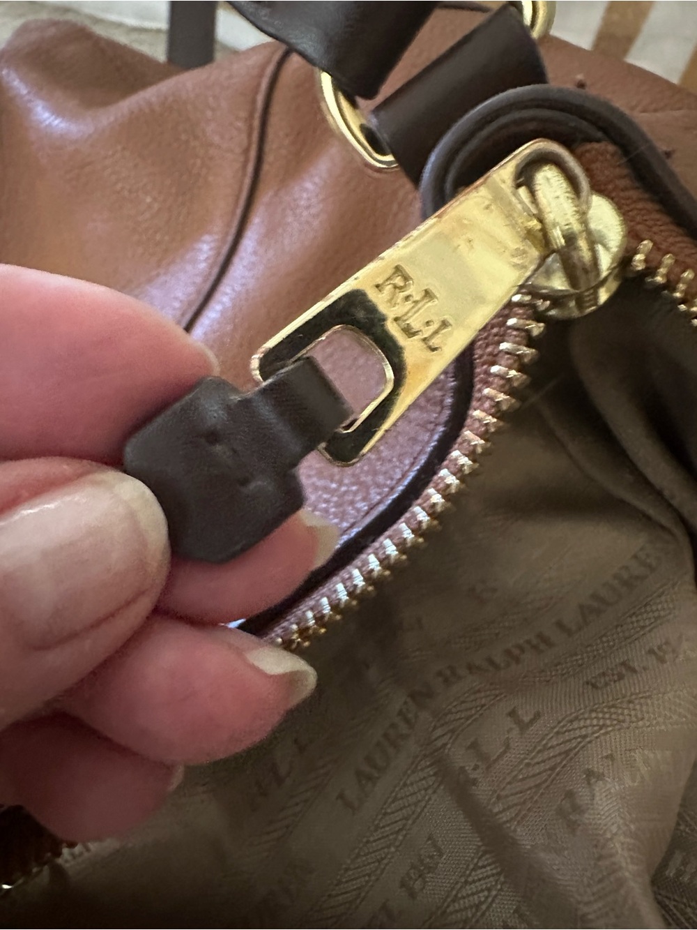 Lauren Ralph Lauren Large Chestnut Brown Luxury Leather Tote | Gold Hardware - Picture 6 of 16